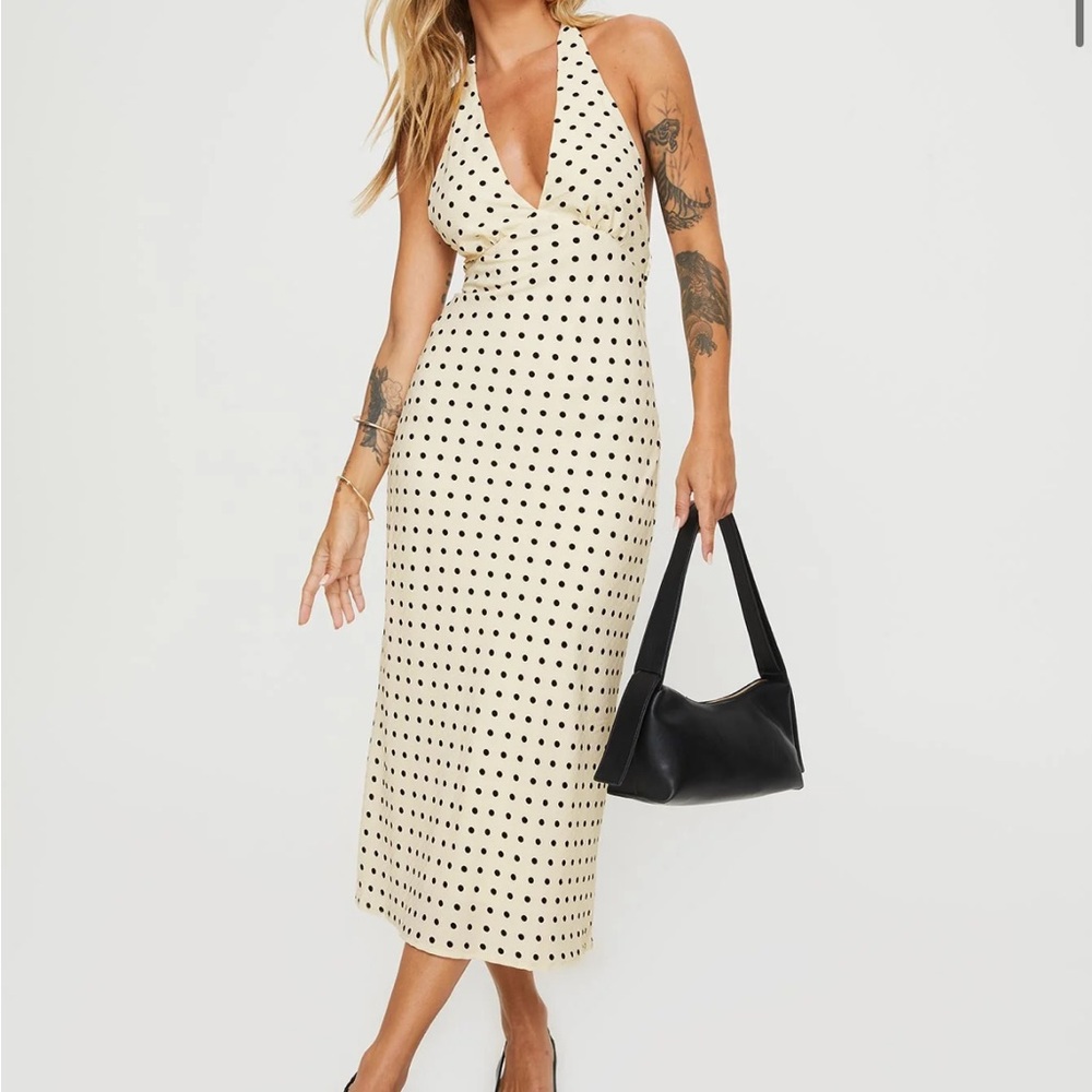 Princess Polly Cream and Black Polka Dot Midi Dress